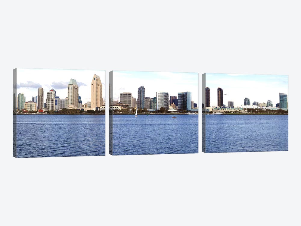 Buildings at the waterfront, view from Coronado Island, San Diego, California, USA 2010 by Panoramic Images 3-piece Canvas Artwork