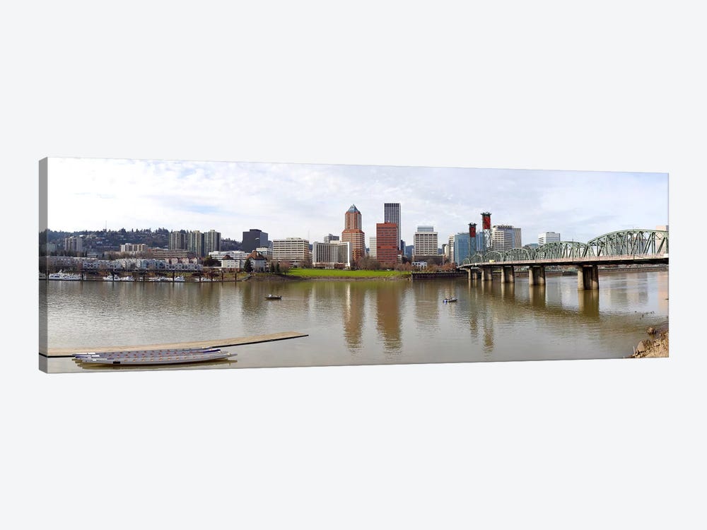 Buildings at the waterfront, Willamette River, Portland, Multnomah County, Oregon, USA 2010 by Panoramic Images 1-piece Canvas Artwork
