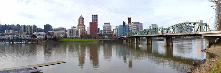Bridge across a river with city skyline in the background, Willamette River, Portland, Oregon 2010