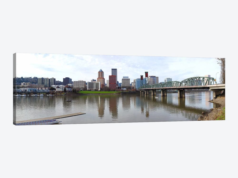 Bridge across a river with city skyline in the background, Willamette River, Portland, Oregon 2010 by Panoramic Images 1-piece Art Print