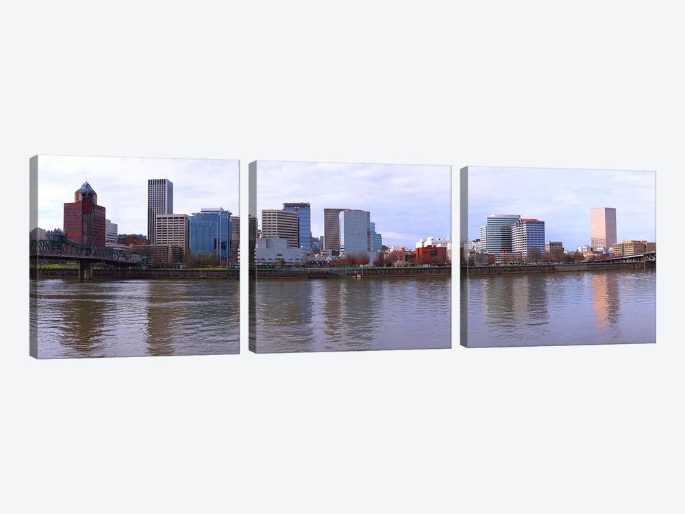 Buildings at the waterfront, Portland, Multnomah County, Oregon, USA by Panoramic Images 3-piece Canvas Artwork