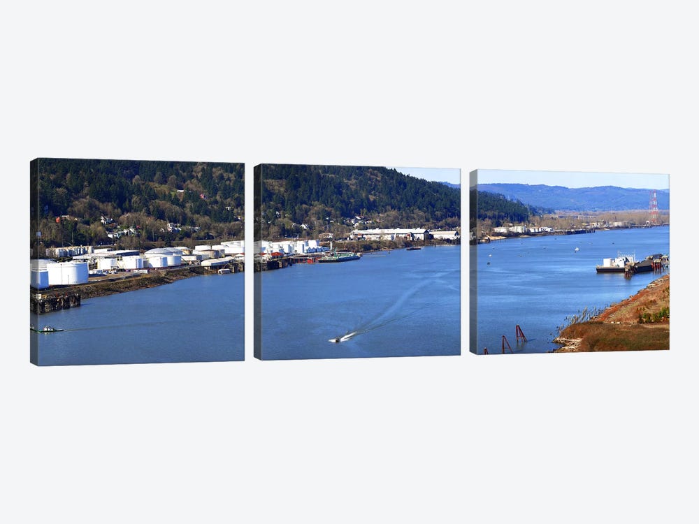 High angle view of a river, Willamette River, Portland, Multnomah County, Oregon, USA by Panoramic Images 3-piece Canvas Print