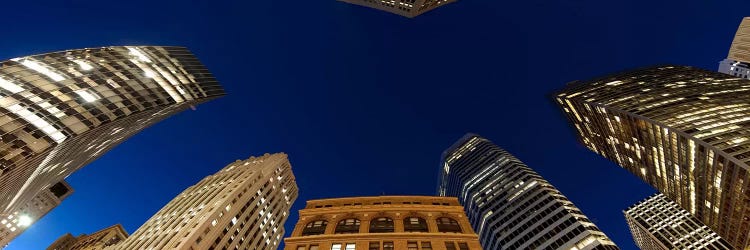 Low angle view of high-rise buildings at dusk, San Francisco, California, USA