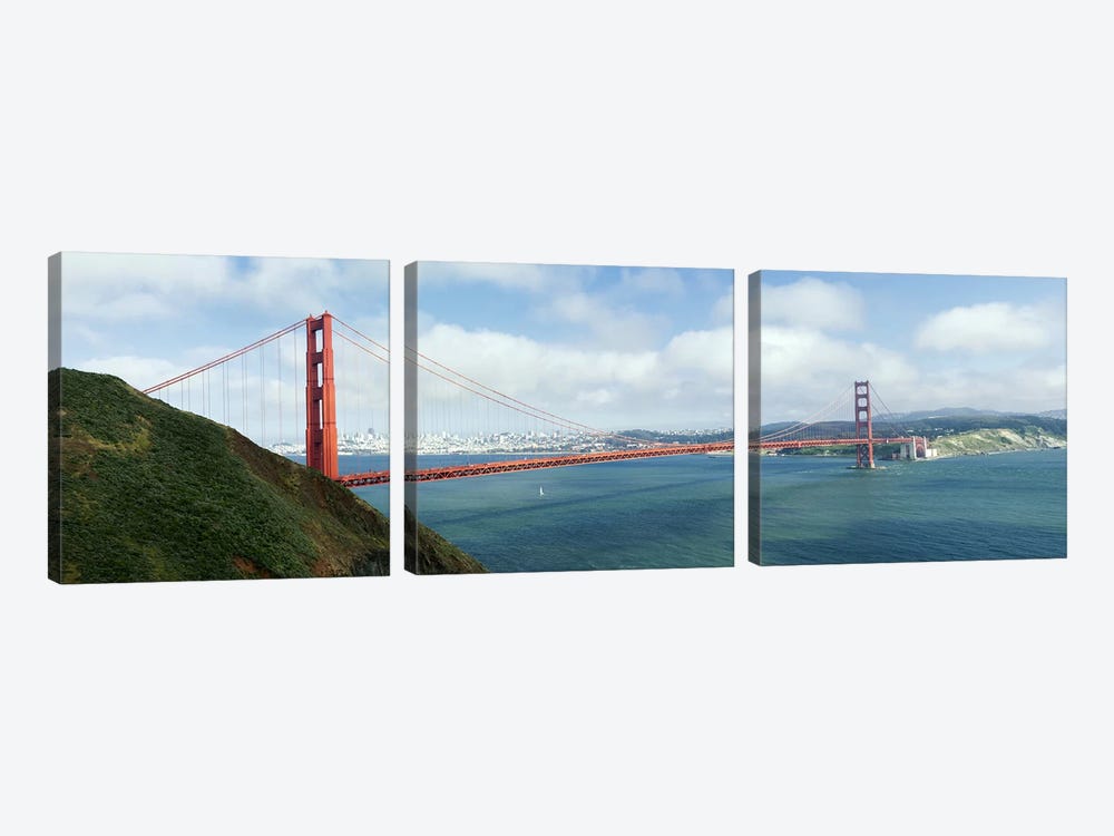 Suspension bridge across a bayGolden Gate Bridge, San Francisco Bay, San Francisco, California, USA by Panoramic Images 3-piece Canvas Artwork
