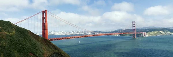 San Francisco Skylines: Suspension bridge across a bayGolden Gate Bridge, San Francisco Bay, San Francisco, California, USA by Panoramic Images