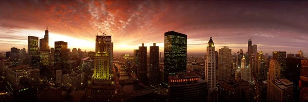 Chicago Skylines: Sunset cityscape Chicago IL USA by Panoramic Images
