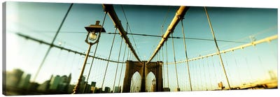 Suspension bridge with a city in the background, Brooklyn Bridge, Manhattan, New York City, New York State, USA Canvas Art Print - Brooklyn Bridge