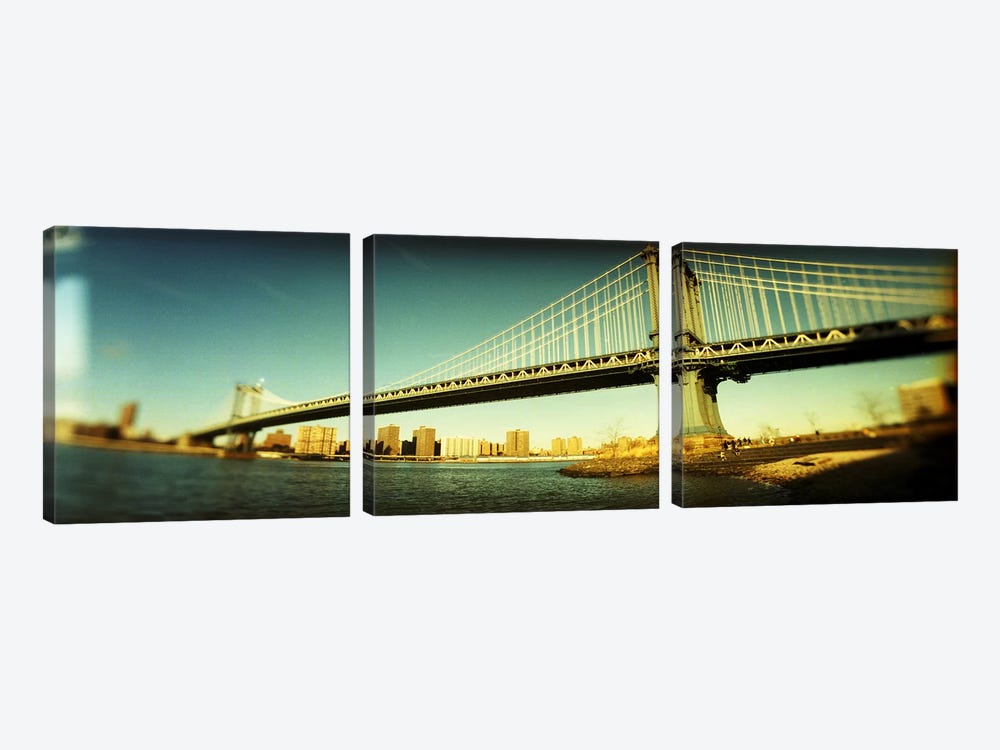 Suspension bridge with a city in the backgroundBrooklyn Bridge, Manhattan, New York City, New York State, USA by Panoramic Images 3-piece Canvas Art