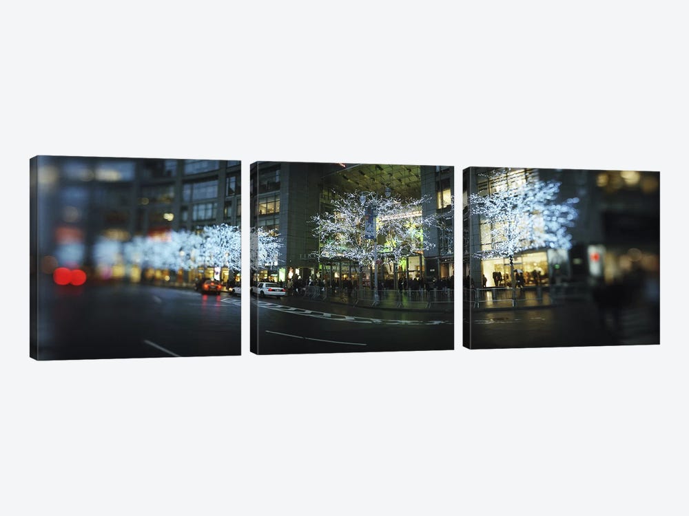 Buildings lit up at the roadsideColumbus Circle, New York City, New York State, USA by Panoramic Images 3-piece Art Print