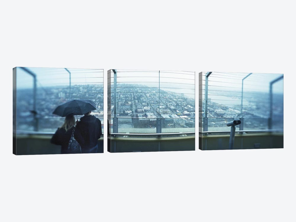 Couple viewing a city from the Space Needle, Queen Anne Hill, Seattle, Washington State, USA by Panoramic Images 3-piece Art Print