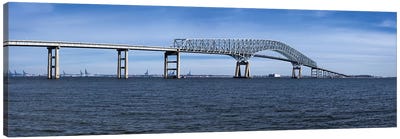 Bridge across a river, Francis Scott Key Bridge, Patapsco River, Baltimore, Maryland, USA Canvas Art Print - Baltimore Art