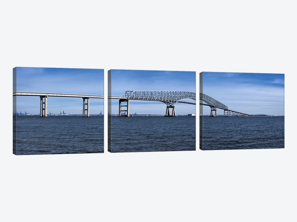 Bridge across a river, Francis Scott Key Bridge, Patapsco River, Baltimore, Maryland, USA by Panoramic Images 3-piece Canvas Print
