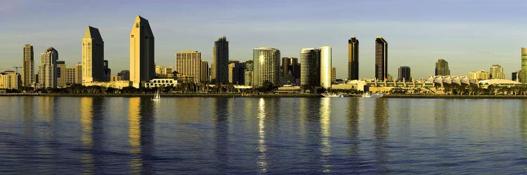 Reflection Of Skyscrapers In Water At Sunset, San Diego, California, USA