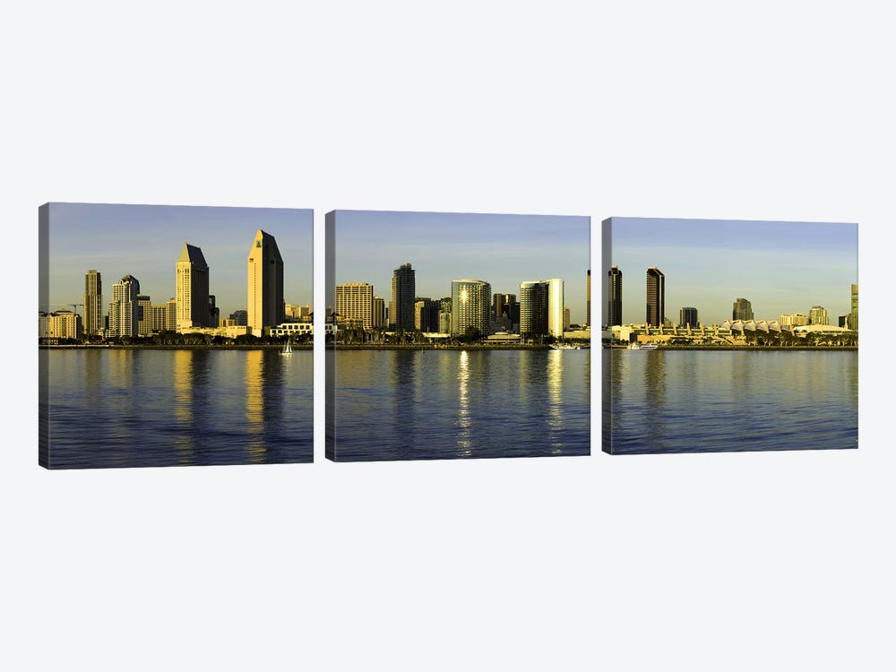 Reflection Of Skyscrapers In Water At Sunset, San Diego, California, USA by Panoramic Images 3-piece Canvas Art