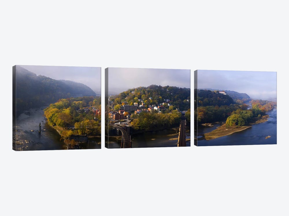 Aerial View Of Harpers Ferry, Jefferson County, West Virginia, USA by Panoramic Images 3-piece Art Print