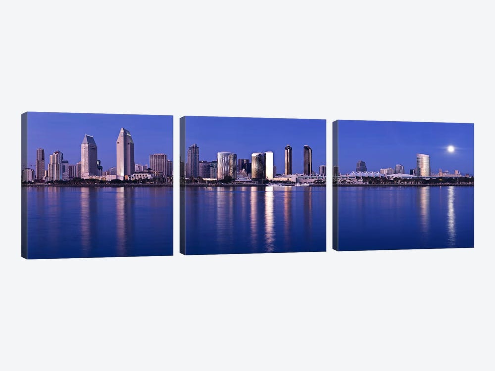 Moonrise over a city, San Diego, California, USA 2010 by Panoramic Images 3-piece Canvas Art