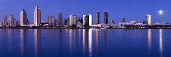 Blue: Moonrise over a city, San Diego, California, USA 2010 by Panoramic Images
