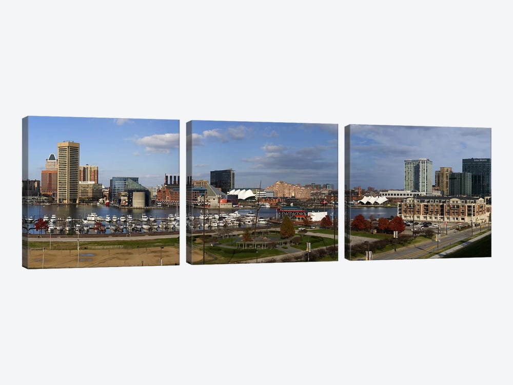 Buildings near a harbor, Inner Harbor, Baltimore, Maryland, USA 2009 by Panoramic Images 3-piece Art Print
