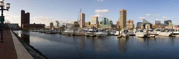 Maryland: Boats moored at a harbor, Inner Harbor, Baltimore, Maryland, USA 2009 by Panoramic Images