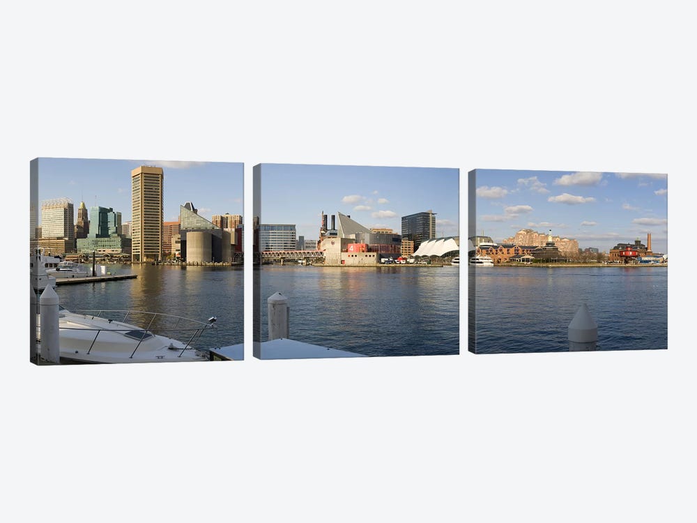 Boats moored at a harbor, Inner Harbor, Baltimore, Maryland, USA 2009 #2 by Panoramic Images 3-piece Canvas Art