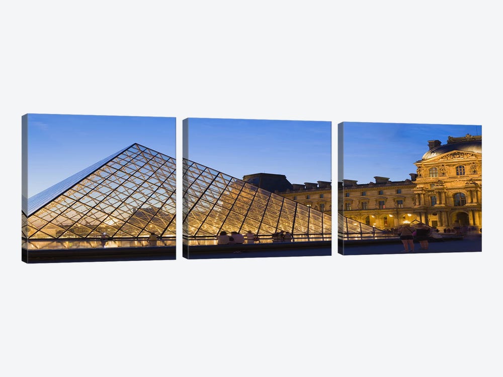 Pyramid in front of a museum, Louvre Pyramid, Musee Du Louvre, Paris, Ile-de-France, France by Panoramic Images 3-piece Canvas Art Print