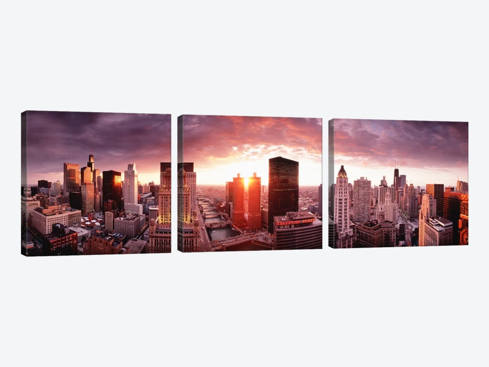 Sunset River View Chicago IL by Panoramic Images 3-piece Art Print