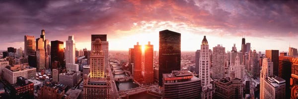 City Sunrises & Sunsets: Sunset River View Chicago IL by Panoramic Images