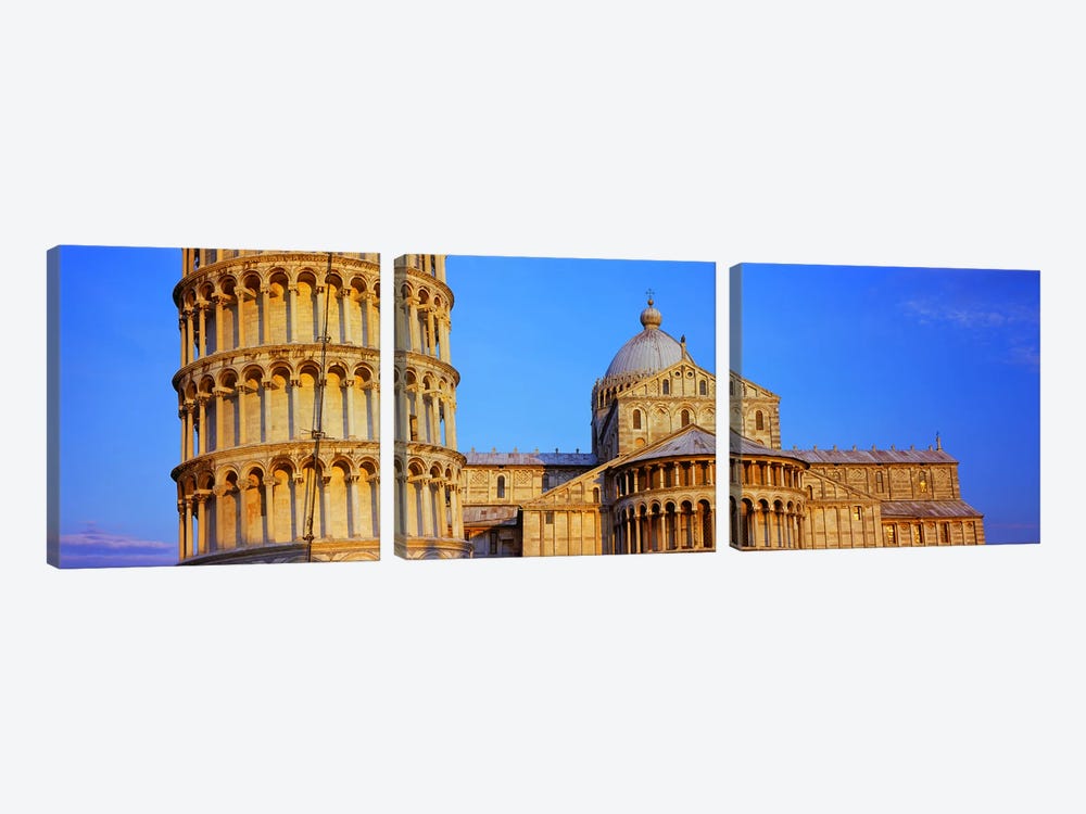 Tower with a cathedral, Pisa Cathedral, Leaning Tower Of Pisa, Piazza Dei Miracoli, Pisa, Tuscany, Italy by Panoramic Images 3-piece Art Print