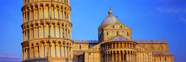 Leaning Tower Of Pisa: Tower with a cathedral, Pisa Cathedral, Leaning Tower Of Pisa, Piazza Dei Miracoli, Pisa, Tuscany, Italy by Panoramic Images