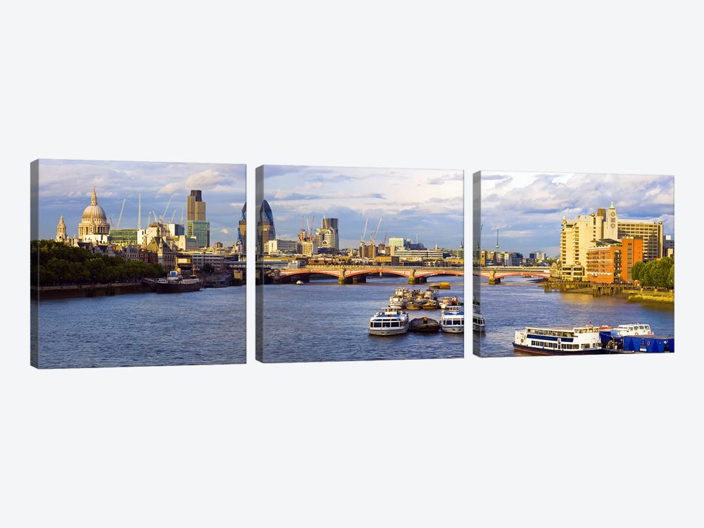 River Thames View Of The City Of London Skyline With Blackfriars Bridge, London, England, United Kingdom by Panoramic Images 3-piece Canvas Wall Art