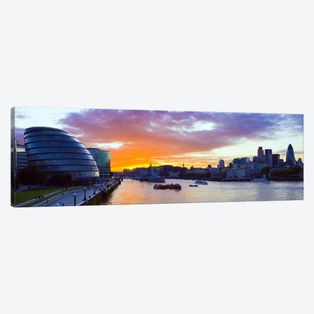 City hall with office buildings at sunsetThames River, London, England Canvas Print #PIM8483} by Panoramic Images Canvas Print
