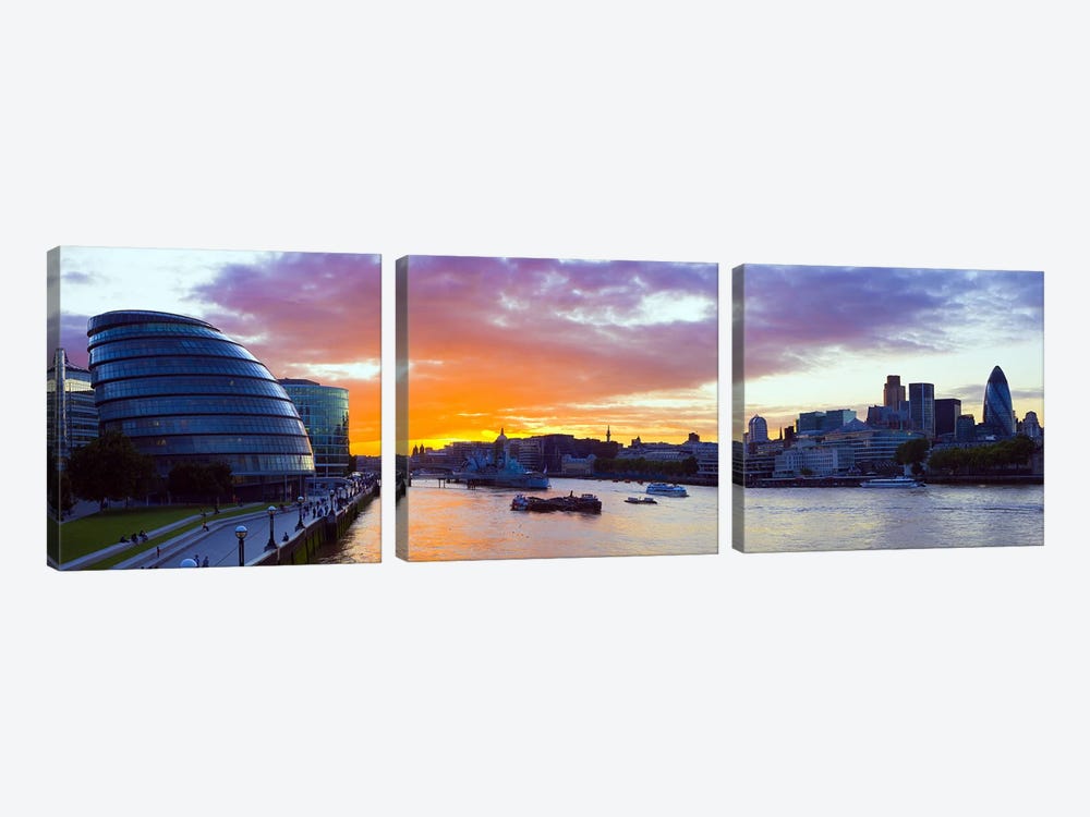 City hall with office buildings at sunsetThames River, London, England by Panoramic Images 3-piece Canvas Print