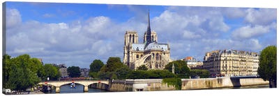 Cathedral at the riverside, Notre Dame Cathedral, Seine River, Paris, Ile-de-France, France Canvas Art Print - Paris Photography
