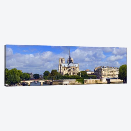 Cathedral at the riverside, Notre Dame Cathedral, Seine River, Paris, Ile-de-France, France Canvas Print #PIM8486} by Panoramic Images Canvas Art