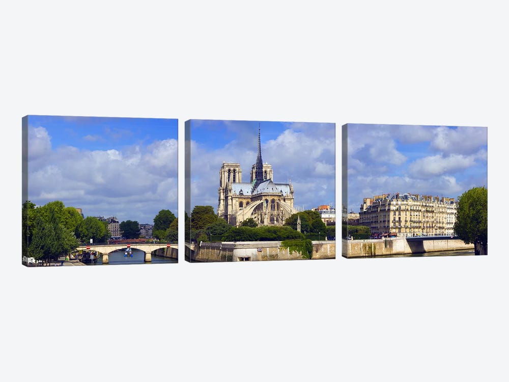 Cathedral at the riverside, Notre Dame Cathedral, Seine River, Paris, Ile-de-France, France by Panoramic Images 3-piece Canvas Wall Art