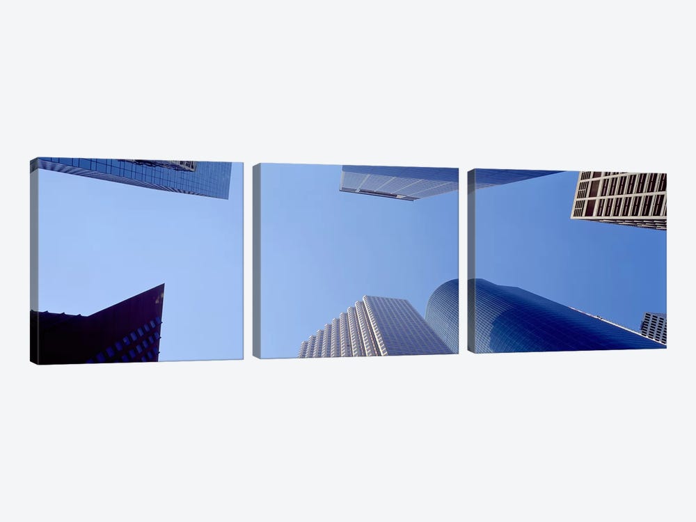Low angle view of skyscrapers against blue sky, Houston, Texas, USA #2 by Panoramic Images 3-piece Art Print