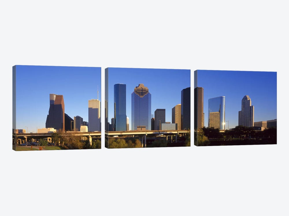Skyscrapers against blue sky, Houston, Texas, USA by Panoramic Images 3-piece Canvas Art