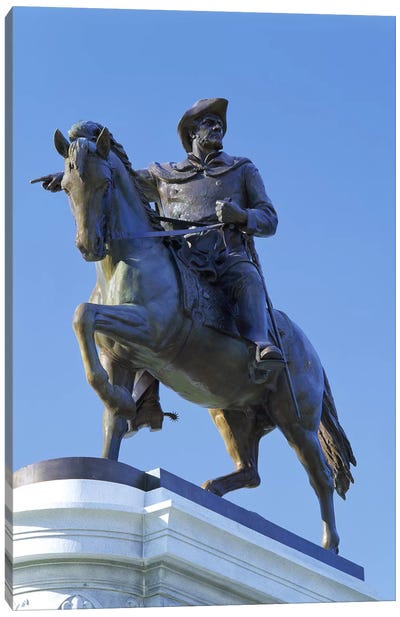 Statue of Sam Houston pointing towards San Jacinto battlefield against blue sky, Hermann Park, Houston, Texas, USA Canvas Art Print - Sam Houston