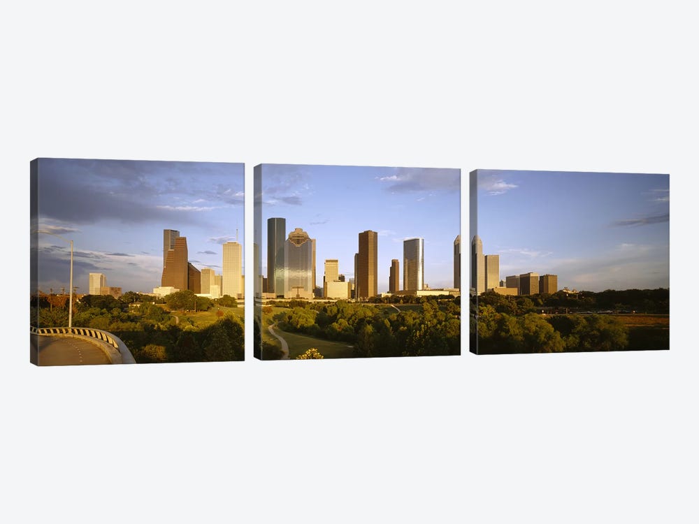Skyscrapers against cloudy sky, Houston, Texas, USA by Panoramic Images 3-piece Canvas Art
