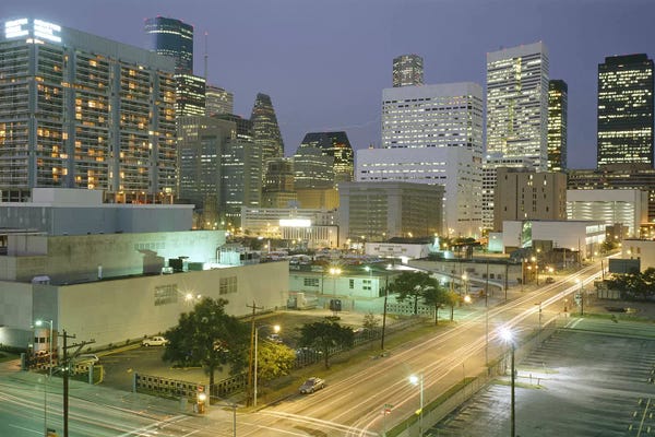 Houston: Skyscrapers lit up at night, Houston, Texas, USA #2 by Panoramic Images