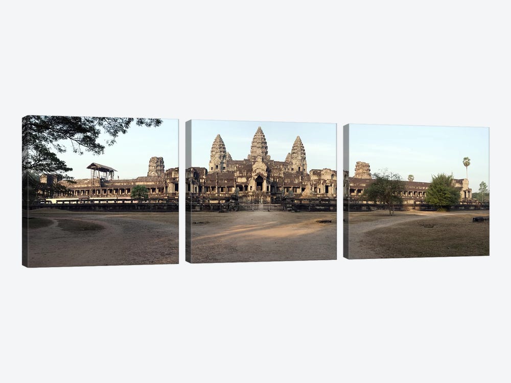 Facade of a temple, Angkor Wat, Angkor, Cambodia by Panoramic Images 3-piece Canvas Art Print