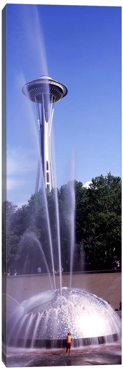 Fountain with a tower in the background, Space Needle, Seattle, King County, Washington State, USA Canvas Art Print - Seattle Art