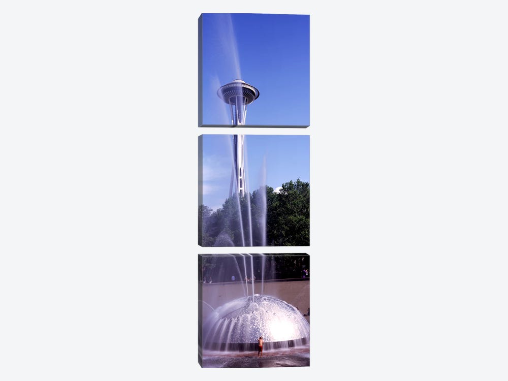 Fountain with a tower in the background, Space Needle, Seattle, King County, Washington State, USA by Panoramic Images 3-piece Canvas Art
