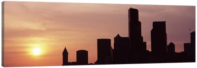 Silhouette of buildings at dusk, Seattle, King County, Washington State, USA #5 Canvas Art Print - Seattle Art