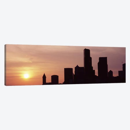 Silhouette of buildings at dusk, Seattle, King County, Washington State, USA #5 Canvas Print #PIM8531} by Panoramic Images Canvas Print