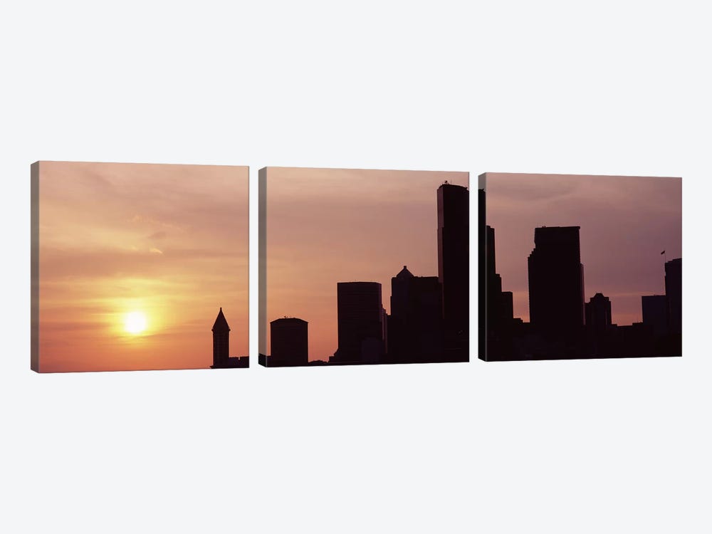 Silhouette of buildings at dusk, Seattle, King County, Washington State, USA #5 by Panoramic Images 3-piece Art Print