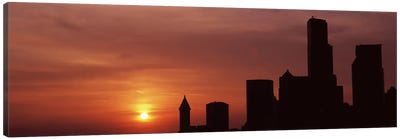 Silhouette of buildings at dusk, Seattle, King County, Washington State, USA #6 Canvas Art Print - Seattle Art