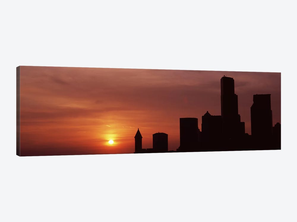 Silhouette of buildings at dusk, Seattle, King County, Washington State, USA #6 1-piece Canvas Artwork