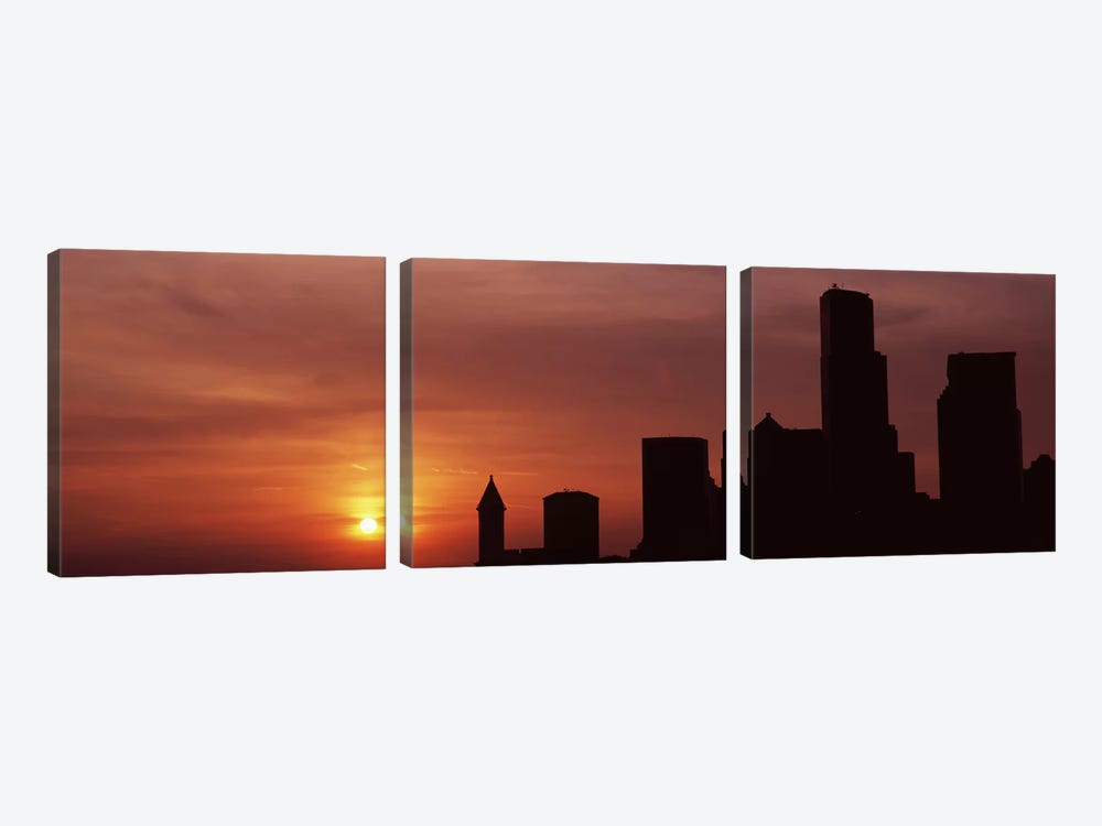Silhouette of buildings at dusk, Seattle, King County, Washington State, USA #6 by Panoramic Images 3-piece Canvas Art