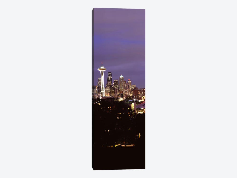 Skyscrapers in a city lit up at night, Space Needle, Seattle, King County, Washington State, USA by Panoramic Images 1-piece Canvas Artwork